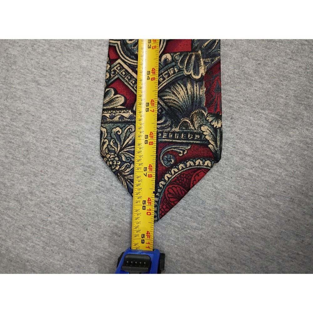 Rooster West End Collection Silk Tie Burgundy Blue Gold Baroque Medallion 3.75" - Picture 7 of 7